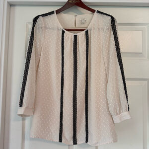Women's J. Crew Blouse Size 4 Cream with Black Lace Trim